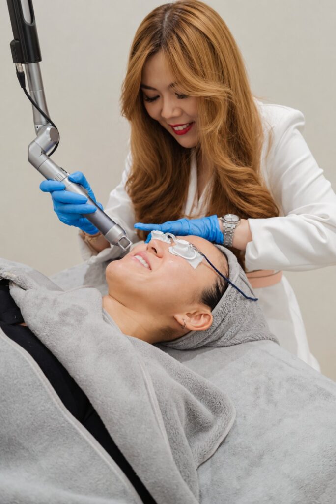 Doctor performing a laser treatment for pigmentation